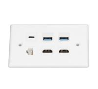 RASTKY Piastra a Muro Ethernet a 6 Porte con 2xHDMI 2xUSB3.0 1xType C 1xCat6 - Piastra a Muro a 6 Porte TV Proiettore Computer - a Ethernet RJ45