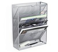 RASTKY Portadocumenti da Parete Organizzatore di File da Parete a 5 Livelli Bordi Lucidi in Metallo Etichetta Adesiva Design per Letteratura, Lettere, Quaderni (SILVER)