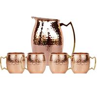 Rastogi Handicrafts - Brocca in rame martellato, con set di 4 tazze da birra