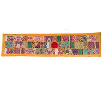 Rastogi Handicrafts indiano ricamato a mano patchwork vecchio appeso arte parete vintage arazzo vecchio sari taglio parete Parda (giallo, 30,5 x 150 cm)
