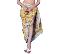 Rastogi Handicrafts, Pareo lungo e avvolgente da donna in 100% cotone, con stampa a blocchi di colore realizzati a mano (185,4 x 111,8 cm), Giallo 2, L