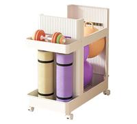 Rastrelliera for Racchette da Tennis, Carrello porta racchette da badminton, espositore for tappetini da yoga, con 2 cestini laterali, for palestre e sale giochi domestiche(White)
