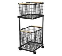 Rastrelliera for Racchette da Tennis, Cestino portaoggetti for attrezzature da fitness, carrello for tappetino yoga a 2 strati, con freni for palestre e scuole(Black)