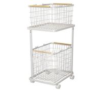 Rastrelliera for Racchette da Tennis, Cestino portaoggetti for attrezzature da fitness, carrello for tappetino yoga a 2 strati, con freni for palestre e scuole(White)