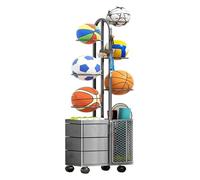 Rastrelliera for Racchette da Tennis, Espositore mobile for racchette da badminton, cestino for palline rimovibile, for basket e badminton(Grey)