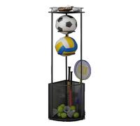 Rastrelliera for Racchette da Tennis, Portapalle, con cestino portaoggetti superiore, organizer for palestra, non richiede montaggio for baseball, tennis e badminton.(Black)