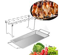 Rastrelliera in acciaio inox per cosce e ali di pollo con vaschetta antigoccia per grill, forno e affumicatore, 14 scomparti, pieghevole, lavabile in lavastoviglie