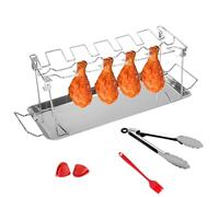 Rastrelliera per cosce di pollo per grill, in acciaio, con 12 scomparti, portatile, in metallo, con vaschetta antigoccia, per barbecue a casa e feste