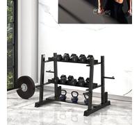 Rastrelliera per Manubri in Acciaio con 4 Aste Regolabili per Pesi e Kettlebell, 131x75x80 cm, Nero