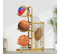 Rastrelliera Per Palloni Verticale, Portaoggetti Per Palloni Supporto Da Calcio Per Basket, Struttura In Ferro, Piedini Regolabili, Cestello Incluso, Scaffale Di Stoccaggio Di Attrezzature Sportive