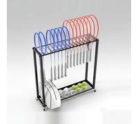 Rastrelliera Porta Racchette, Supporto Racchette da Tennis e Badminton, 16 Scomparti con Rotelle Girevoli a 360°, Struttura in Ferro Robusta con Cestello Portaoggetti, Organizer Salvaspazio