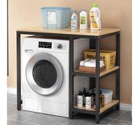 Rastrelliera portaoggetti per lavatrice, salvaspazio, per lavanderia, stendibiancheria e stendibiancheria per bagno, 120 x 60 x 95 cm, elegante design in noce e telaio nero