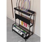 Rastrelliera Racchetta Tennis Carrello Porta Racchette da Tennis per Palestra Scolastica, Carrello Porta Racchette da Tennis e Badminton in Metallo Nero