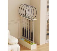 Rastrelliera Racchetta Tennis Supporto Stretto per Racchette da Badminton, Mensola Multifunzionale in Metallo, Porta Racchette/attrezzature Sportive/portaombrelli Salvaspazio(White)