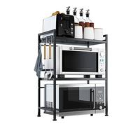Rastrelliera regolabile per microonde, supporto espandibile per tostapane e ripiano da bancone, organizer da cucina in acciaio regolabile in altezza, 75 cm, soluzione di archiviazione da cucina nera
