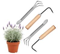Rastrello 3 Denti, Gancio per Radici, Set di Ganci e Artigli per Radici | Rastrello e Gancio per Radici Bonsai, Robusto, Acciaio Inossidabile, Manico in Legno, Allentare il Terreno, Trapianto,Diserbo