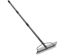 Rastrello a 17 denti, rastrello da giardino resistente, per suolo e ghiaia | Testa in ferro larga 43 cm e manico sezionale in ferro per livellare il terreno, spargere compost e rimuovere i detriti del