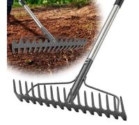 Rastrello ad arco, rastrello da giardino resistente con testa larga a 17 denti e manico in acciaio inossidabile, rastrelli regolabili da 200,7 cm per prati, cortile, allentare il terreno e raccogliere