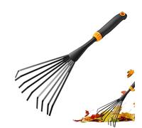 Rastrello cespugli, resistente a mano con 9 plettri metallici, rastrello per prato da giardino, per paglia, prato, foglie, pacciamatura, aiuole, patio, serra e ingresso