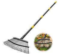 Rastrello da giardino, 160 cm, stabile, 25 denti in metallo, larghezza 45 cm, manico in acciaio regolabile, per la raccolta di detriti sotto aiuole, piante delicate, prato, cortili