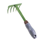 Rastrello da Giardino a 5 Denti in Ferro, Verde, Resistente | Pulizia Rapida di Foglie e Aghi di Conifere, Manico in Plastica, Uso su Balcone e Prato