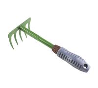 Rastrello da Giardino a Cinque Denti in Ferro, Impugnatura Ergonomica | Verde, Manico in PVC e Plastica, per Foglie e Terreno, Uso in Balcone e Fattoria