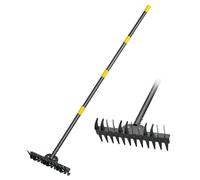 Rastrello da giardino a doppia fila resistente, in acciaio inossidabile, rastrello regolabile da 157 cm per giardinaggio con 12 denti, forchetta da giardino multifunzionale per la cura del prato