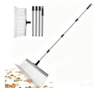 Rastrello da giardino, con manico in acciaio inox da 160 cm e 21 denti, robusto rastrello per prato, testa piccola larga 40 cm, rastrello da giardino, rastrello per fogliame per giardino, prato