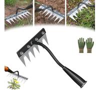 Rastrello da giardino in acciaio al carbonio a 5/6/7/8 denti, rastrello in ferro 2.0, rastrello per diserbo in ferro, per diserbo e giardinaggio e allentamento del prato (6 denti)