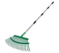 Rastrello da giardino in metallo con manico, 98 - 134 cm, regolabile con 25 denti, scopa a ventaglio stabile, antiscivolo, rastrello per la pulizia di piante, prati e cortili