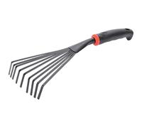 Rastrello da giardino piccolo, rastrello a mano, piccolo giardino in acciaio inossidabile a 9 denti con manico in plastica, utensili manuali sospesi per giardinaggio, diserbo, trapianto e scavo