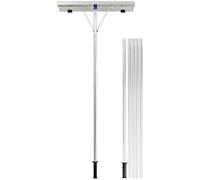 Rastrello da neve in alluminio con palo telescopico 147,3-607,1 cm, impugnatura morbida, facile da montare per una rimozione efficace della neve e delle foglie, strumento resistente