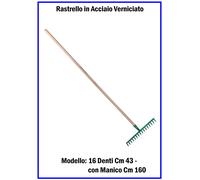 Rastrello in Acciaio con Manico per Foglie Erba Fieno Pulizia da Giardino Prato