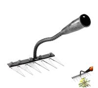 Rastrello in ferro 2.0, rastrello in ferro aggiornato per giardinaggio e diserbo, 5/6/7/8 denti in acciaio al carbonio, rastrelli in ferro resistente, per la cura del giardino e del prato (6 denti)
