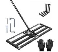Rastrello livellatore per prato con denti, livellatore per terreno da cortile, 76,2 x 25,4 cm, resistente, bordo liscio anti-ribaltamento, regolabile da 40,6 a 195,6 cm, per sabbia, condimento del