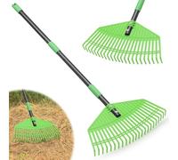 Rastrello per foglie da giardino, 148 cm, in plastica, per prato, testa in nylon infrangibile larga 42 cm, nessun danno all'erba del prato, strumenti per la pulizia di foglie di paglia e aghi di