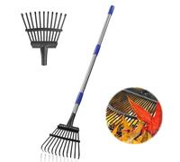 Rastrello per foglie da giardino, rastrello per foglie piccole per giardinaggio con 11 denti in metallo larghi 21 cm, da 78 a 182 cm, manico lungo regolabile, rastrello resistente per prati, cortile
