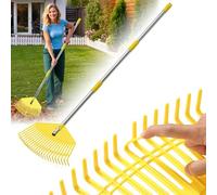 Rastrello per foglie da giardino - Testa in nylon e plastica larga 42 cm, manico leggero regolabile da 165 cm, per donne, anziani e bambini, 23 denti flessibili adatti al prato per erba, aghi di pino