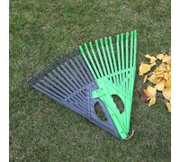Rastrello per foglie ed erba, grande strumento da giardino in plastica a forma di ventaglio con manico ergonomico, verde e grigio