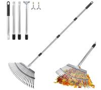 Rastrello per foglie, in metallo, largo 45,7 cm, con manico lungo regolabile da 158 cm, 25 rastrelli da giardino in metallo, per giardinaggio, raccolta di foglie, cortili, spazzatura, erbacce, detriti