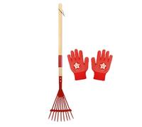 Rastrello per foglie per bambini, 68 cm, con denti in metallo, manico in legno staccabile, rastrello da giardino per bambini, per giardinaggio, campeggio, esplorazione all'aperto, manutenzione del