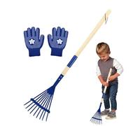 Rastrello per foglie per bambini, 68 cm, con plettri in metallo e manico in legno rimovibile, per giardinaggio, campeggio, esplorazione all'aperto, manutenzione del prato e