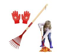 Rastrello per foglie per bambini, manico in legno rimovibile da 68 cm, con | Piccolo rastrello da giardino per giardinaggio, campeggio, esplorazione all'aperto, manutenzione del prato e