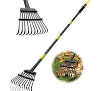 Rastrello per foglie, rastrello da giardino resistente per prati, lunghezza 152,4 cm, larghezza 21 cm, regolabile, 11 denti, robusto rastrello in metallo con manico antiscivolo confortevole