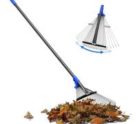 Rastrello per foglie, rastrello in metallo per prato e giardino, testa espandibile da 22,9 a 43,2 cm, manico regolabile da 190,5 cm, per bambini e adulti, per giardinaggio senza sforzo, rastrello