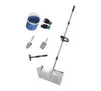 Rastrillo per pulci di sabbia Rastrello for sabbia, setaccio a cestello largo, nessuna flessione, facile da pulire, setacciatura con manico telescopico grande(Silver)