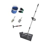 Rastrillo per pulci di sabbia Rastrello for sabbia, setaccio da spiaggia, manico telescopico, facile pulire, acciaio al carbonio, multifunzionale, comodo, grande, paletta for animali domestici(Black)