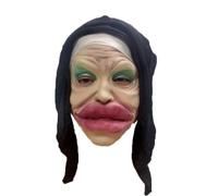 Ratdlyz Masco di vecchia strega verde spaventosa, demoni sorridenti, vecchia strega bianca, con capelli e cappello, travestimento da mago dell'orrore, coprivolto realistico