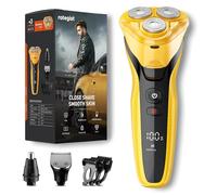 rategist Rasoio elettrico ricaricabile per uomo: rasoio 3 in 1 per barba/naso/basette, kit da viaggio impermeabile IPX7, lame Turbo Speed & Precision, giallo cyber