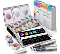 RATEL Set di colori ad acquerello metallizzati, scatola di colori ad acquerelli glitterati solidi 12 colori metallizzati pigmento solido + 2 pennelli da pittura + 1 carta da acquerello